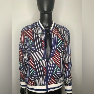BCG Multicolor Striped Bomber Jacket - Navy, Red, Teal, White
